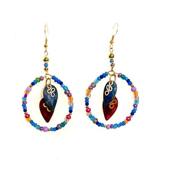 Colorful Random colors Hippie style large Hoop Earrings Pierced or Clip on 2 in - Picture 4 of 5